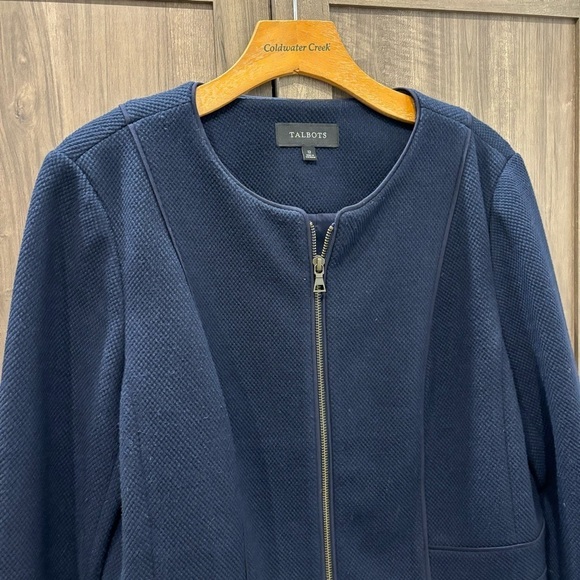 Talbots Blazer Jacket 12 Navy Blue Zip Front Lined - Picture 5 of 11
